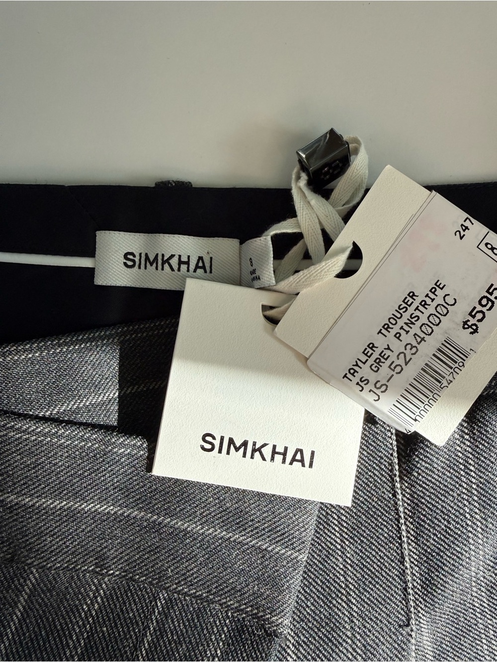 SIMKHAI Taylor Overlap Wide Leg Wool Pinstripe Tailored Trouser NWT 8 - Picture 3 of 10